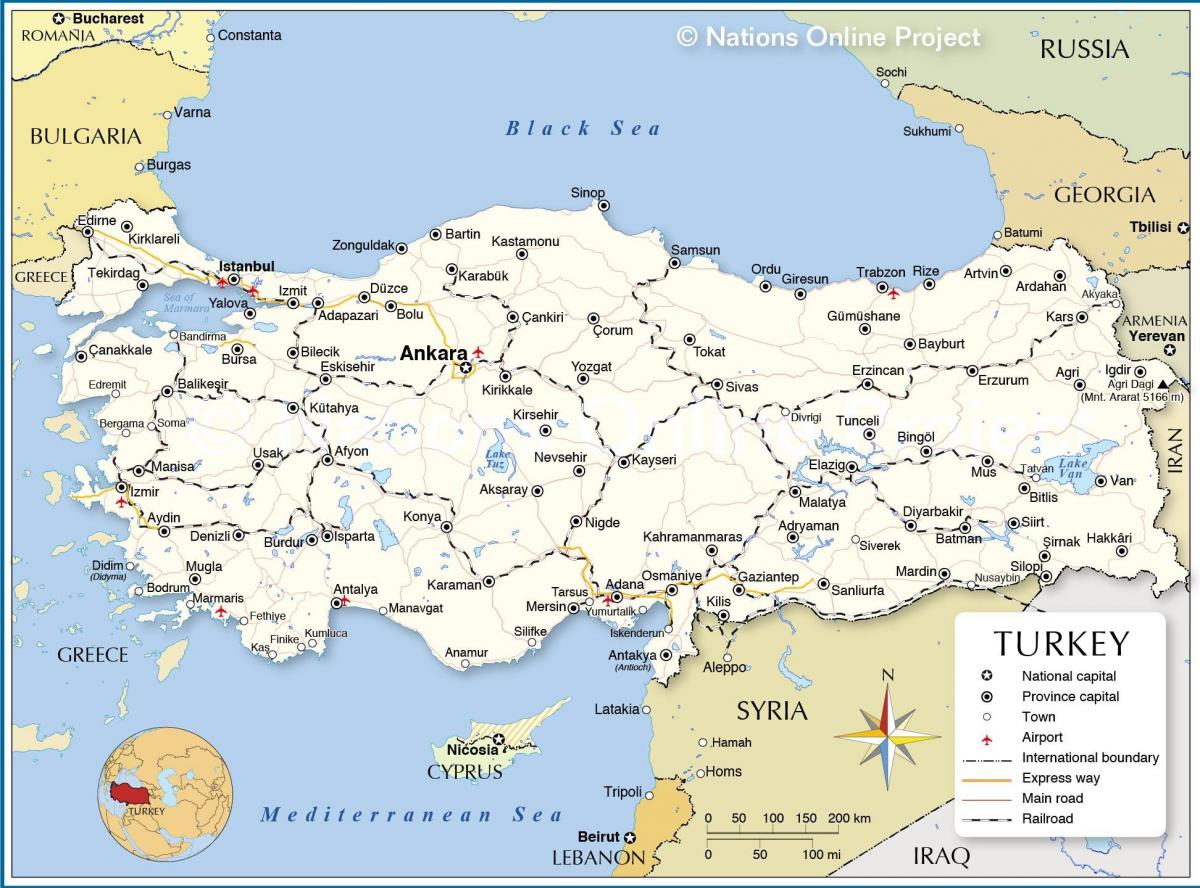 A turquia, país de mapa de países vizinhos