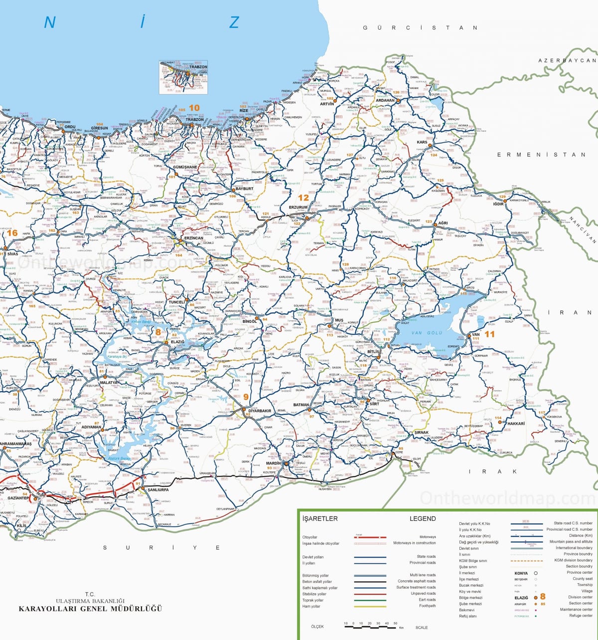 mapa detalhado do sul da Turquia
