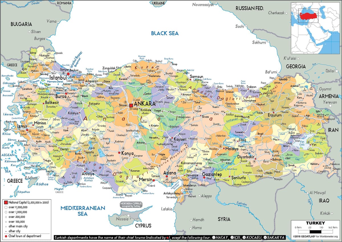 mapa da Turquia político