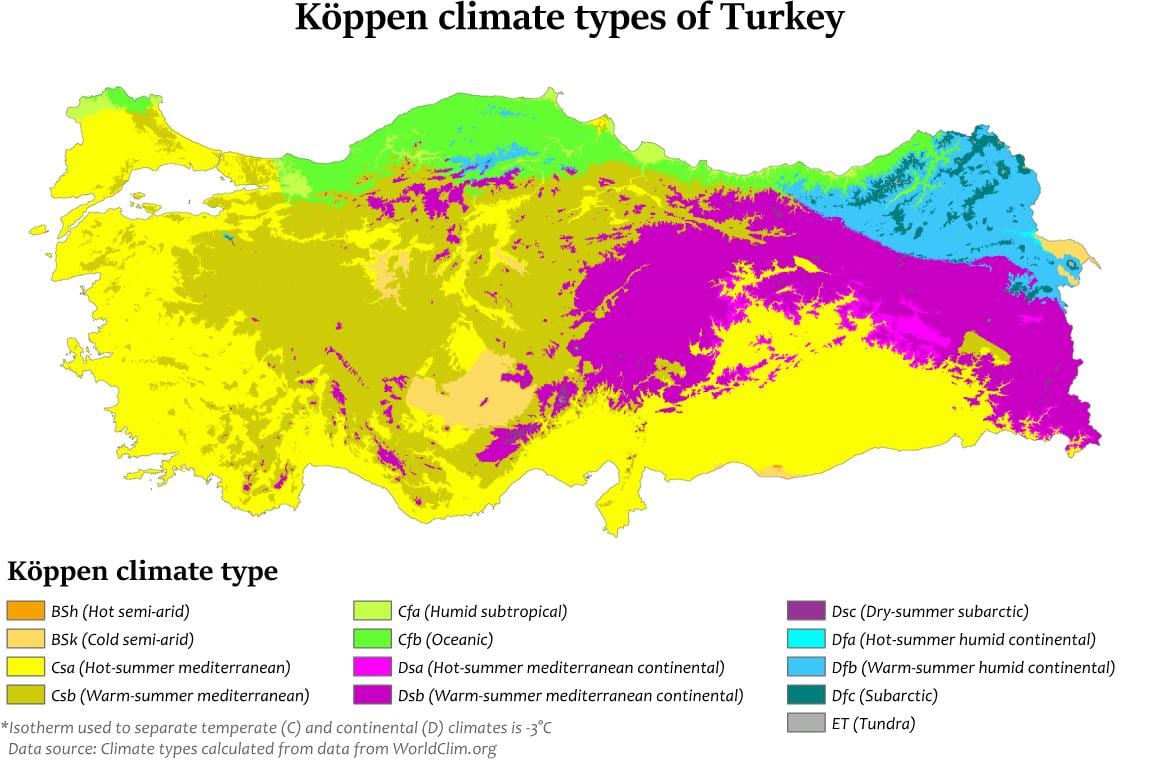 mapa da Turquia clima