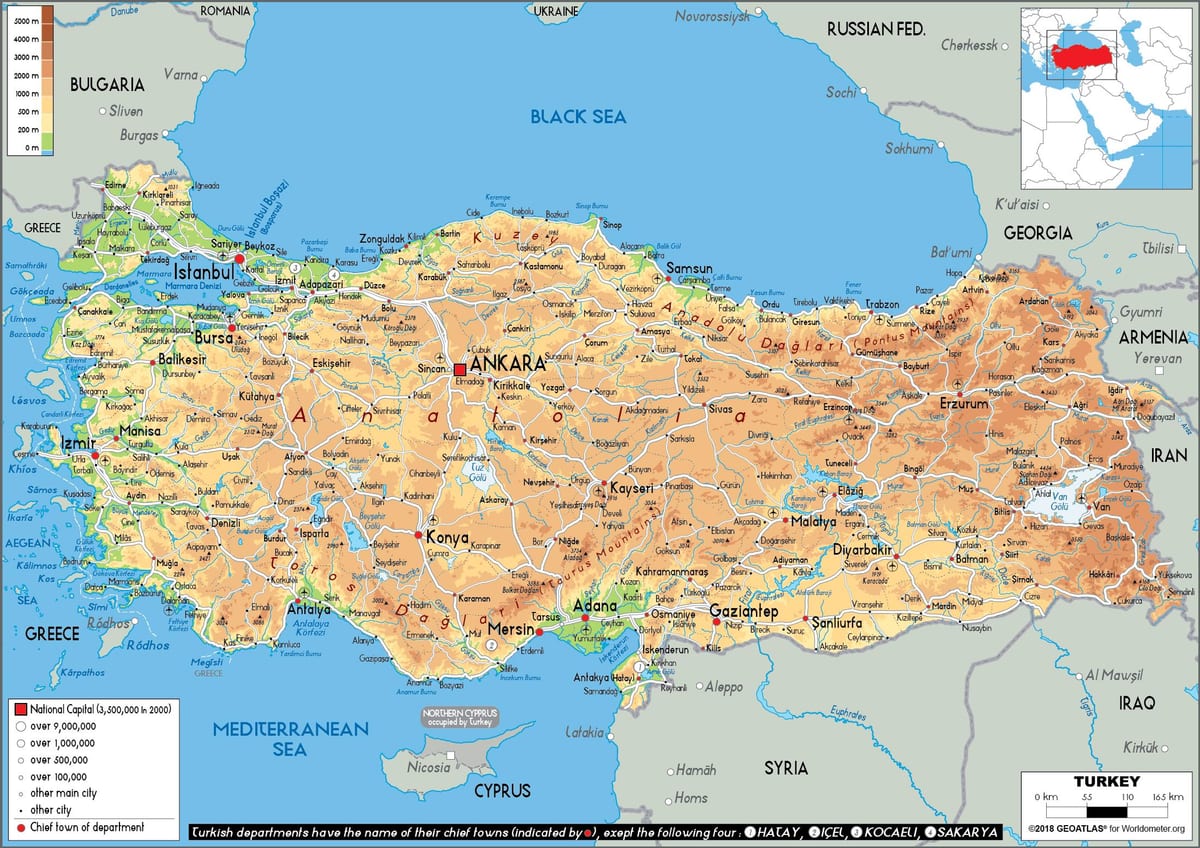 mapa da Turquia ilhas