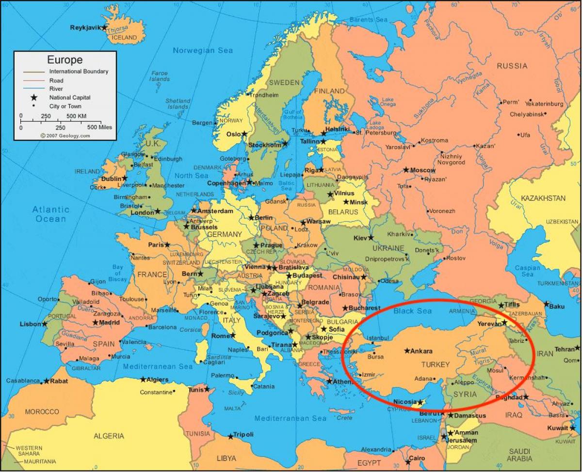 mapa da Turquia europa