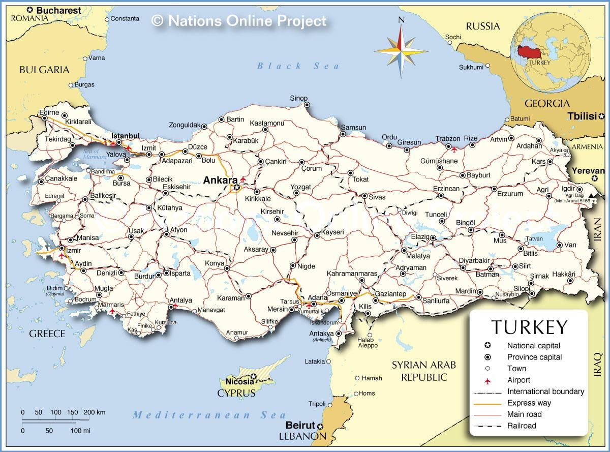 mapa da Turquia mar