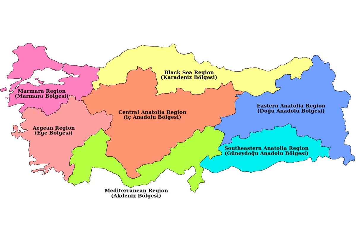 mapa da Turquia região