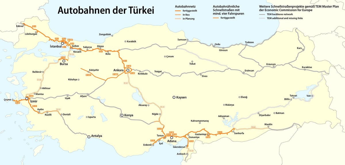mapa da Turquia estrada