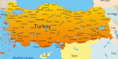 Principais cidades na Turquia mapa