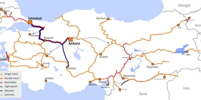Mapa da Turquia trem